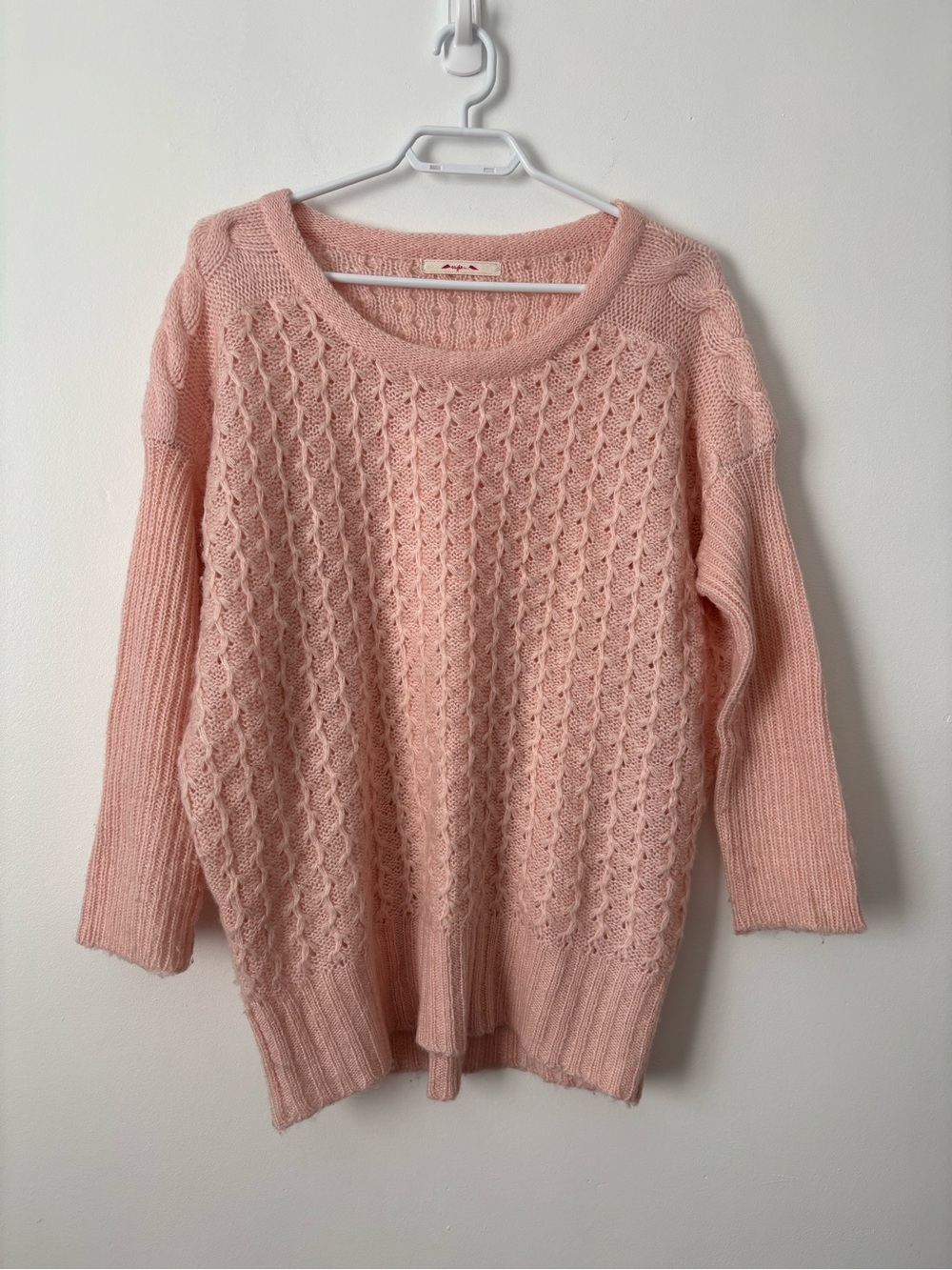 Eagle Is Blush Pink Oversized Cable Knit Wool Blend Sweater Size S